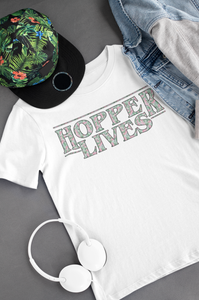 HOPPER LIVES Stranger Things Inspired 80’s Retro Pattern Unisex White